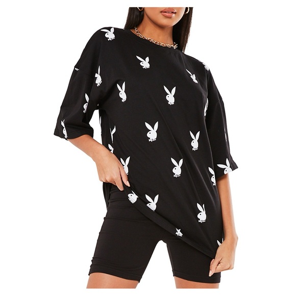 ★ Playboy Misguided Unisex Oversized Collab Graphic T-shirt - Black/White ★ - Picture 17 of 17